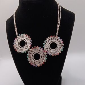 NWT Jillian Michel Silver-Tone Multicolor Triple BOHO/INDIE Medallion Necklace